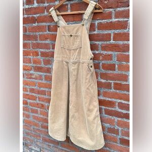 Vintage 70s 80s Oshkosh B’Gosh Corduroy Tan Overall Skirt Midi Dress M